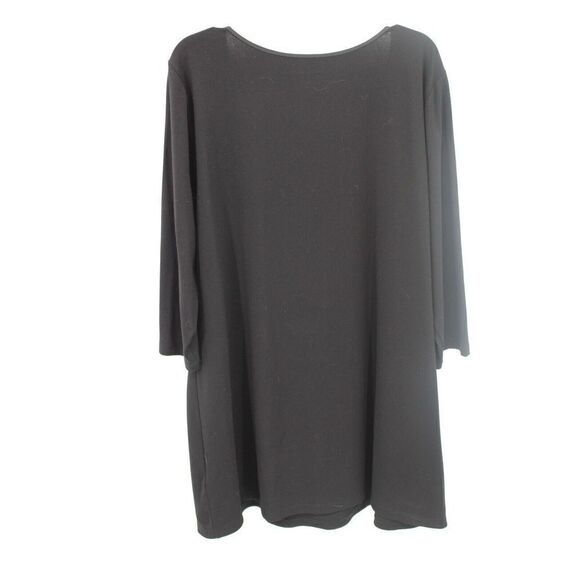 EILEEN FISHER BLACK JERSEY KNIT EMBELLISHED NECKLINE 3/4 SLV TUNIC MINI DRESS L - Picture 4 of 6